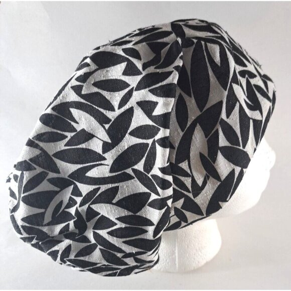 VTG Finley Womens Turban Hat Bonnet Black White Abstract Mid Century Chic 24\